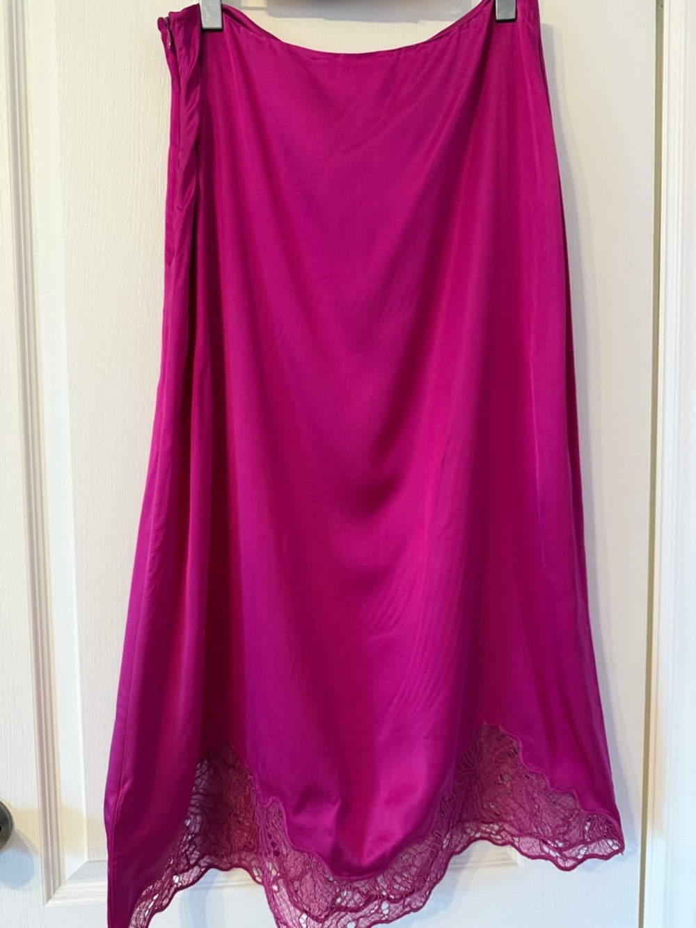 Fuchsia Midi Slip Skirt with Lace Trim